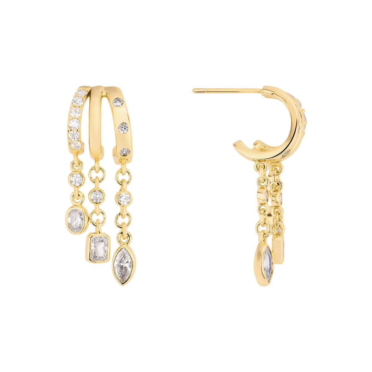 The Trio Chain Huggie Earrings
