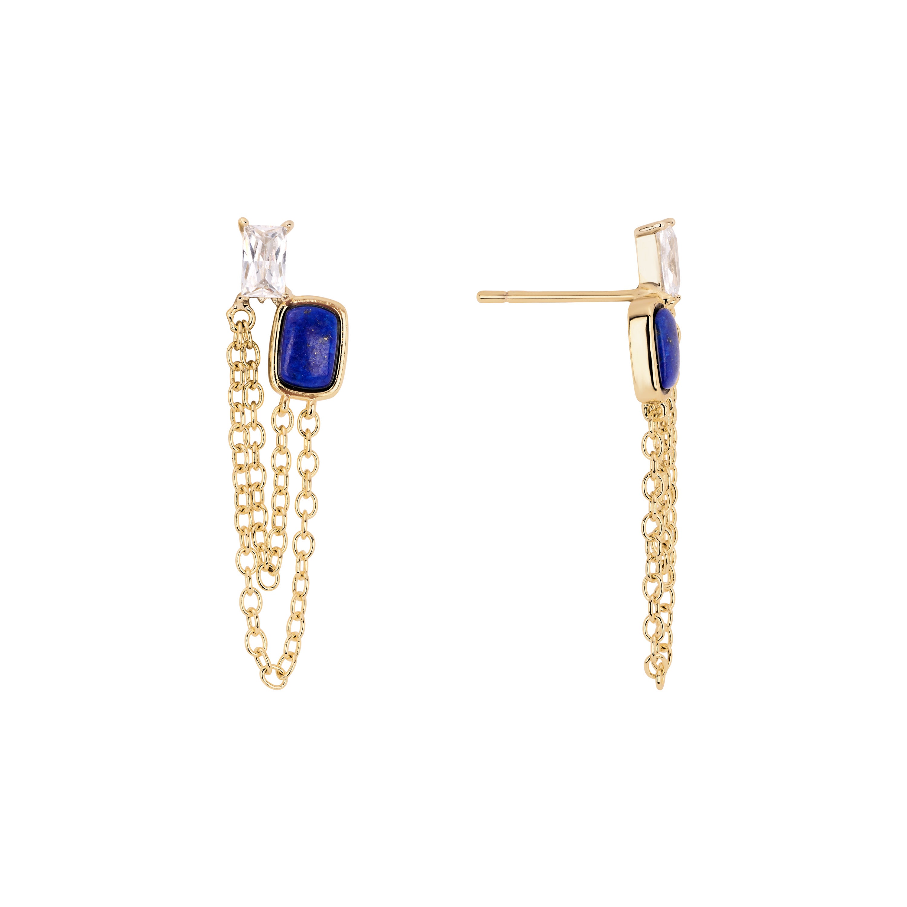 Pavé Lapis Chain Drop Earrings