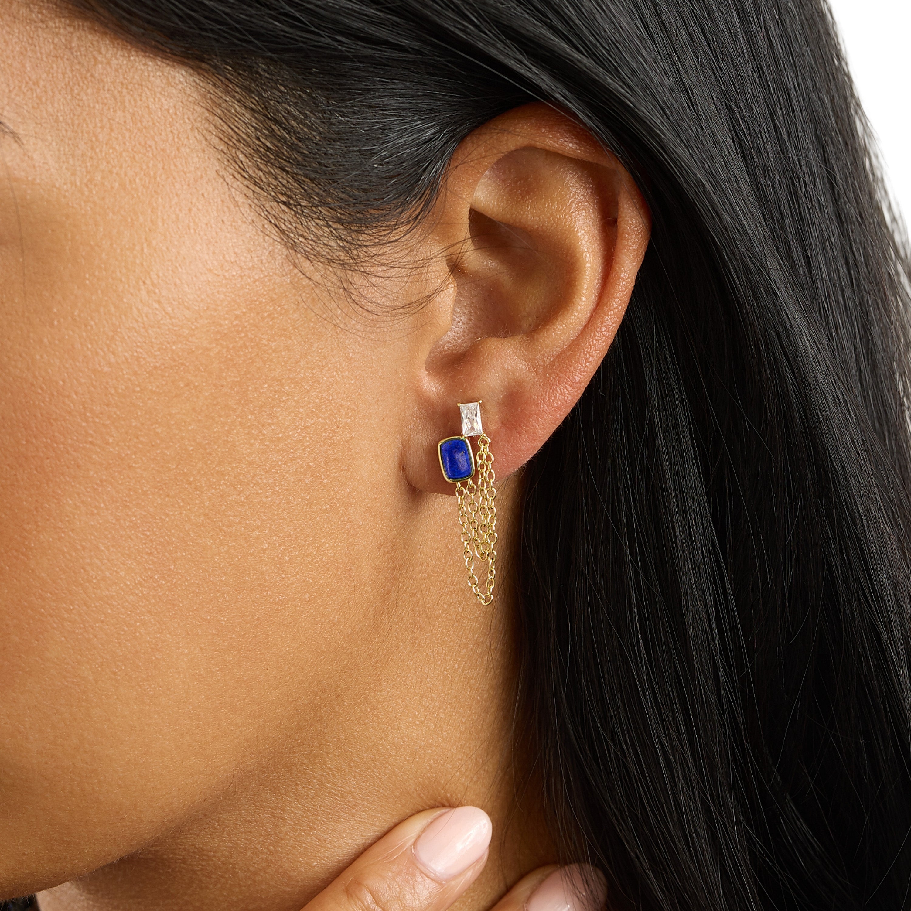Pavé Lapis Chain Drop Earrings