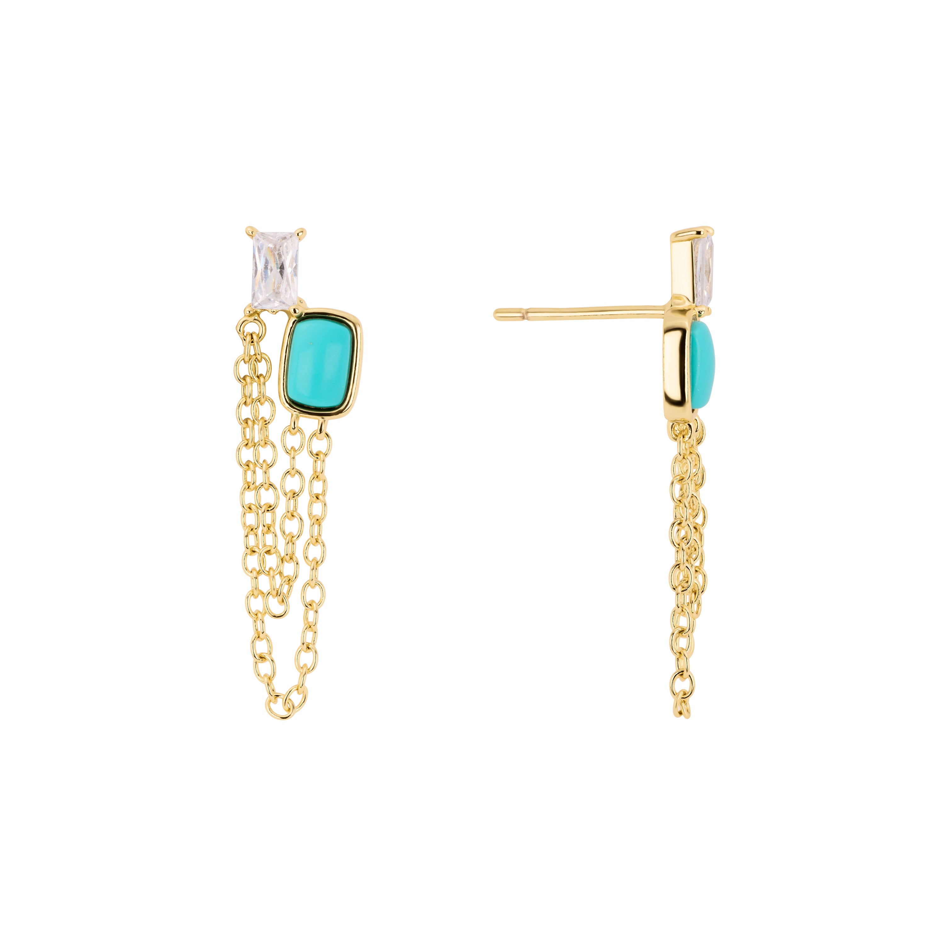 Pavé Turquoise Chain Drop Earrings