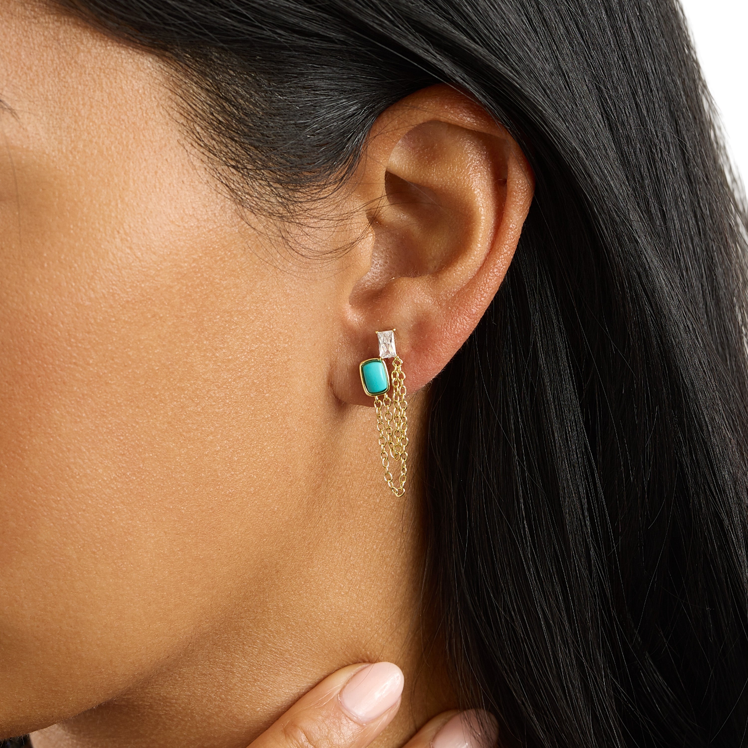 Pavé Turquoise Chain Drop Earrings