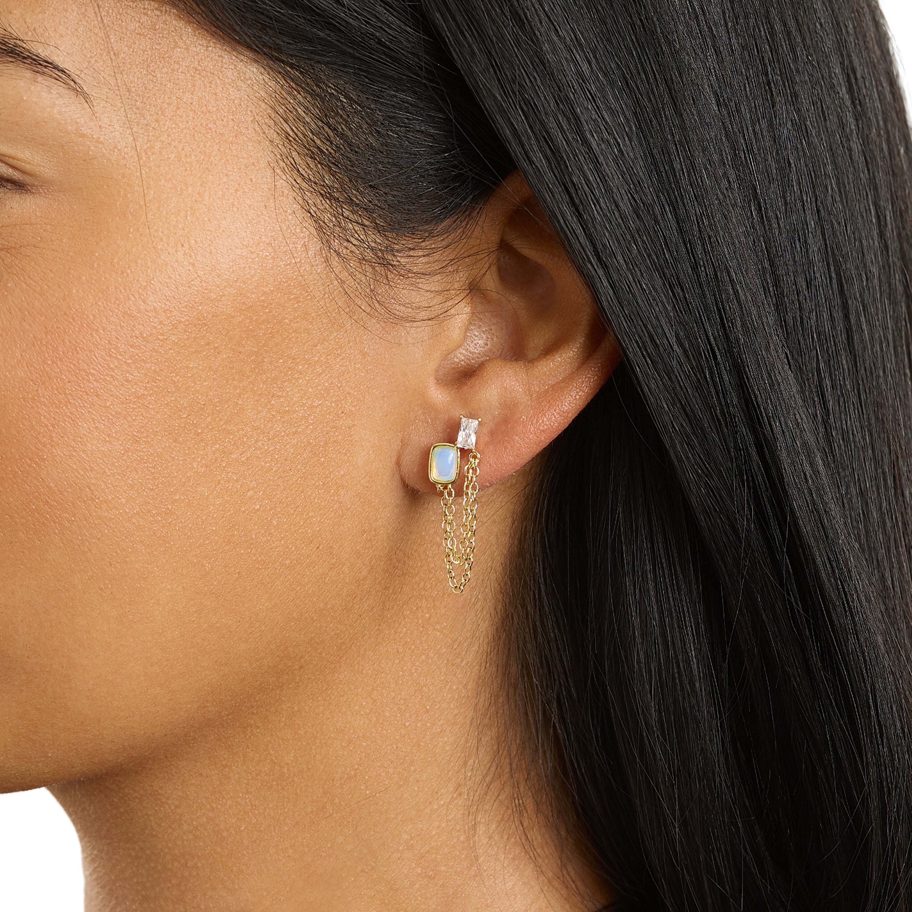 Pavé Opal Chain Drop Earrings