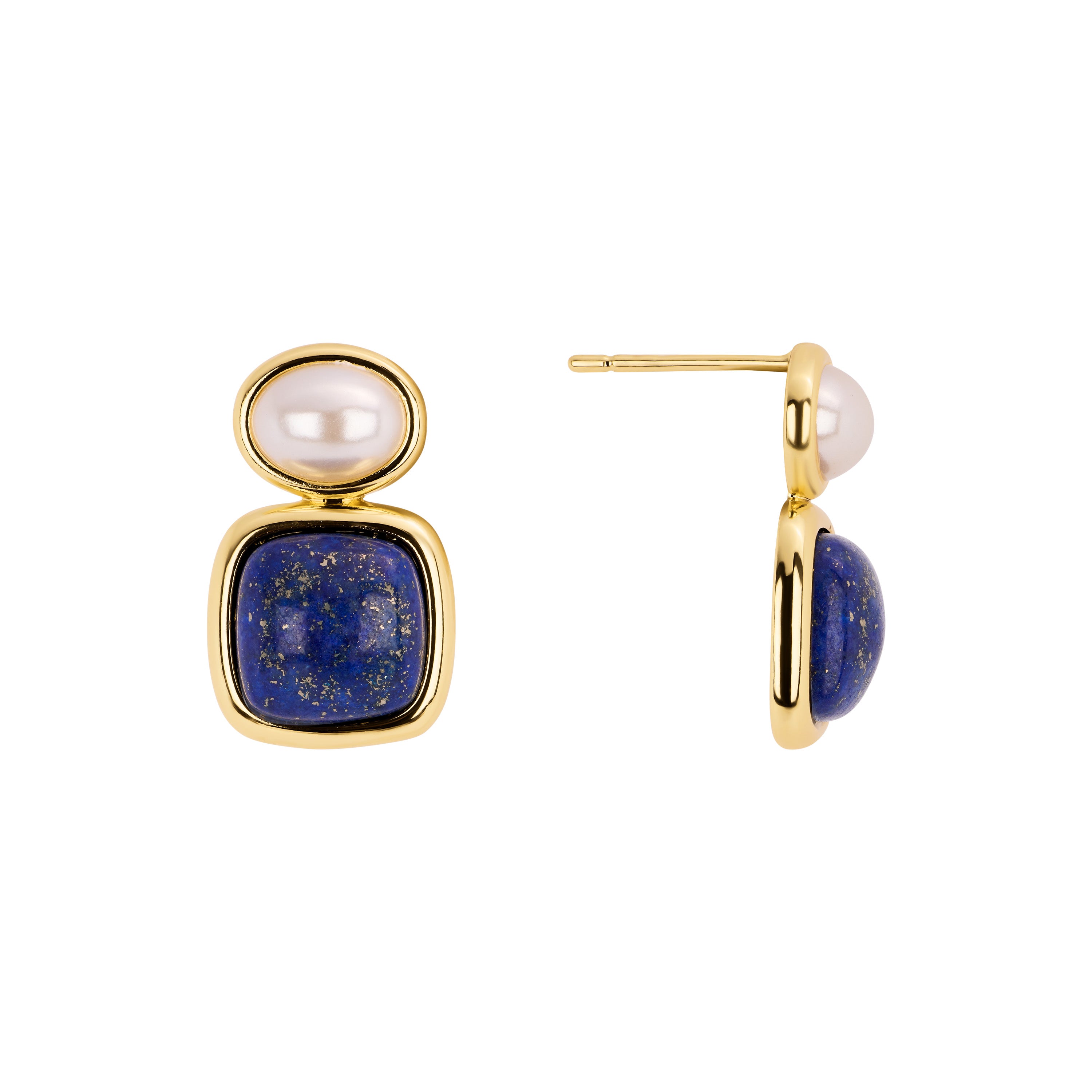 Lapis Pearl Mosaic Stud Earrings