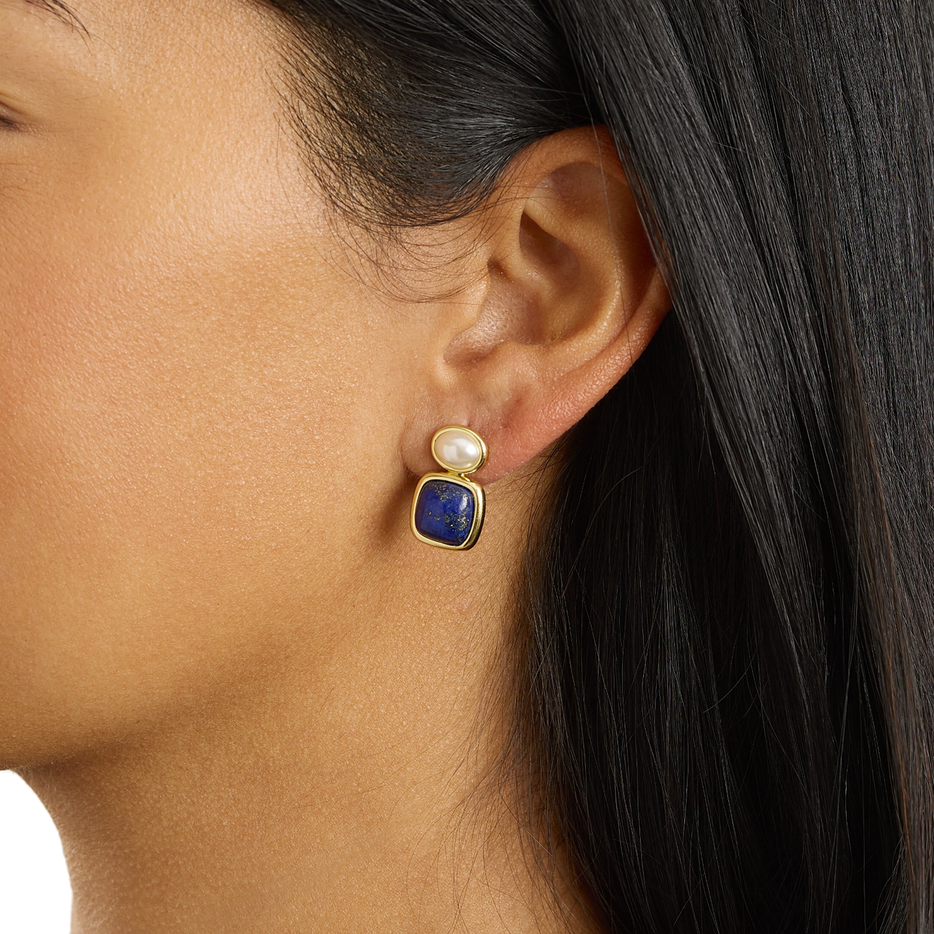 Lapis Pearl Mosaic Stud Earrings