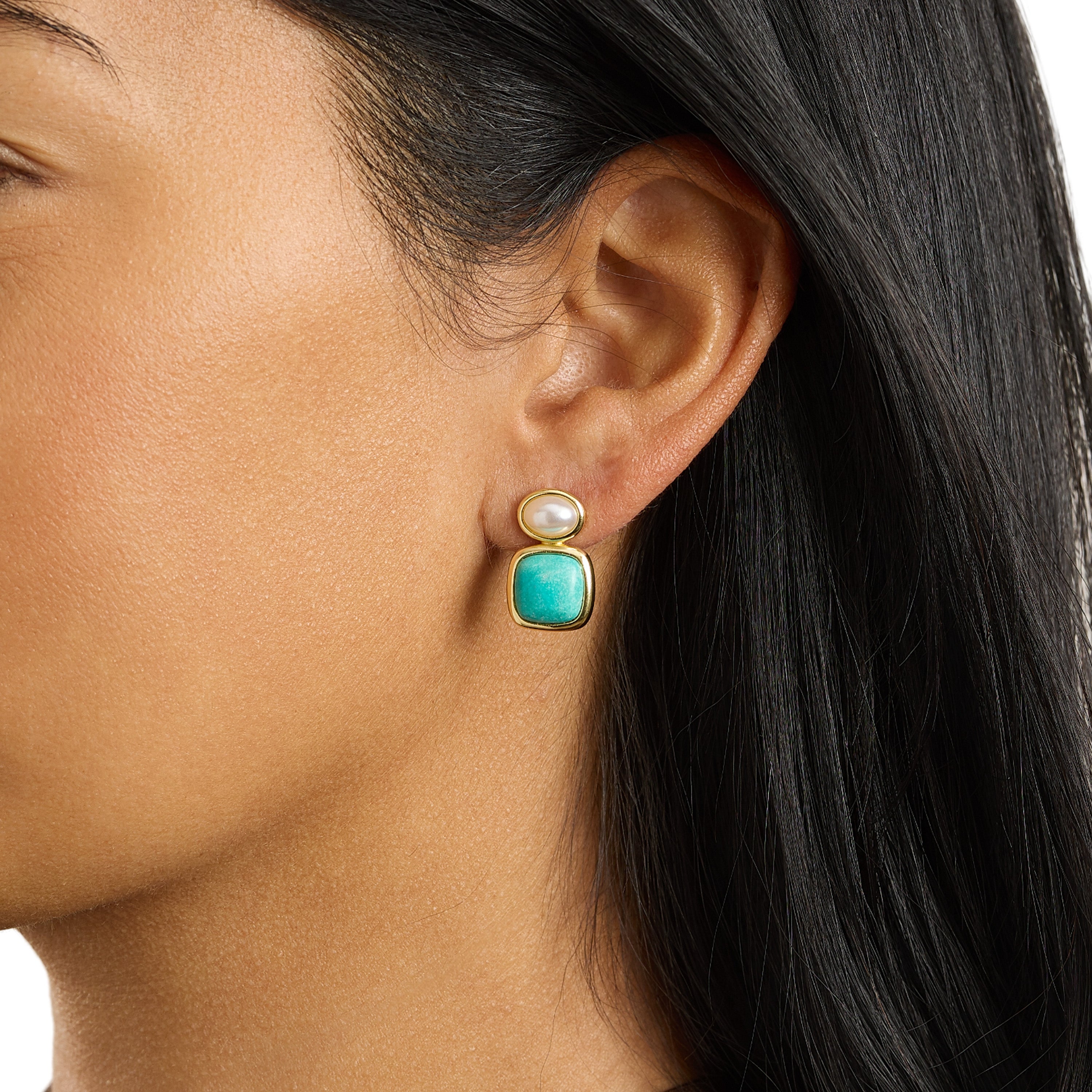 Turquoise Pearl Mosaic Stud Earrings