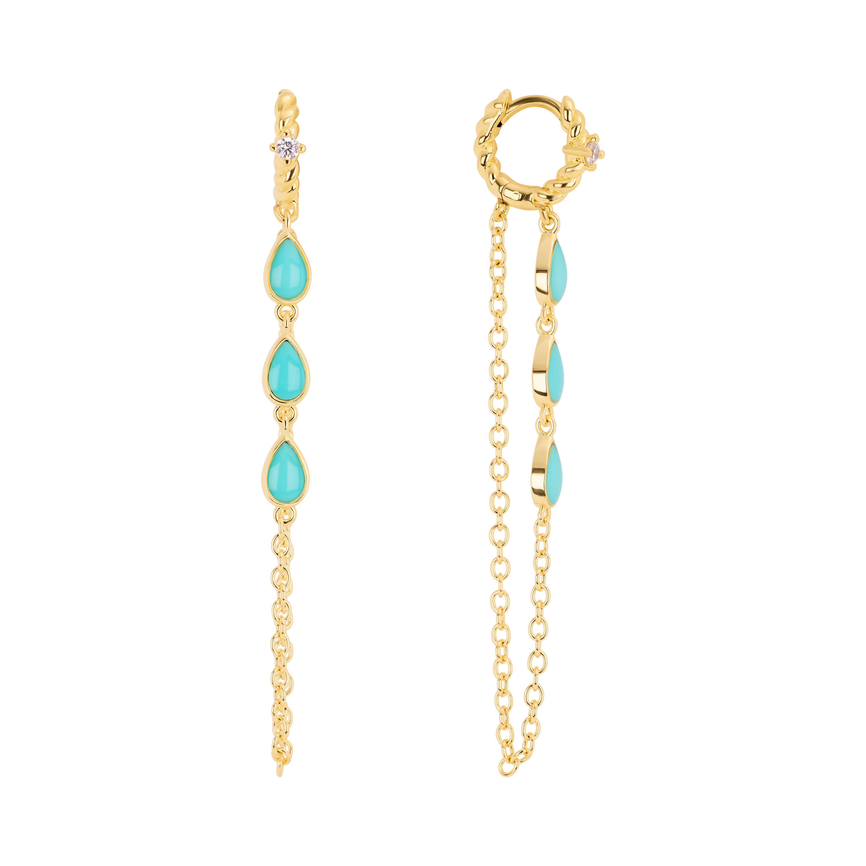 Marea Turquoise Teardrop Huggie Chain Earrings