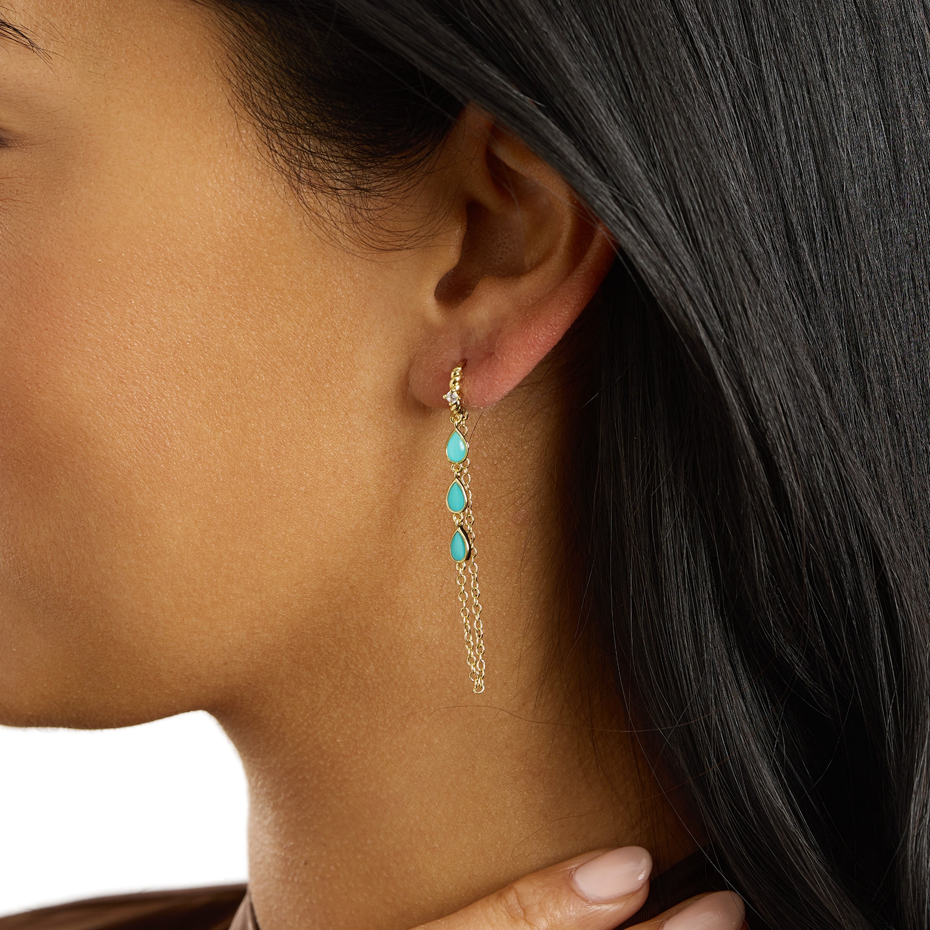 Marea Turquoise Teardrop Huggie Chain Earrings
