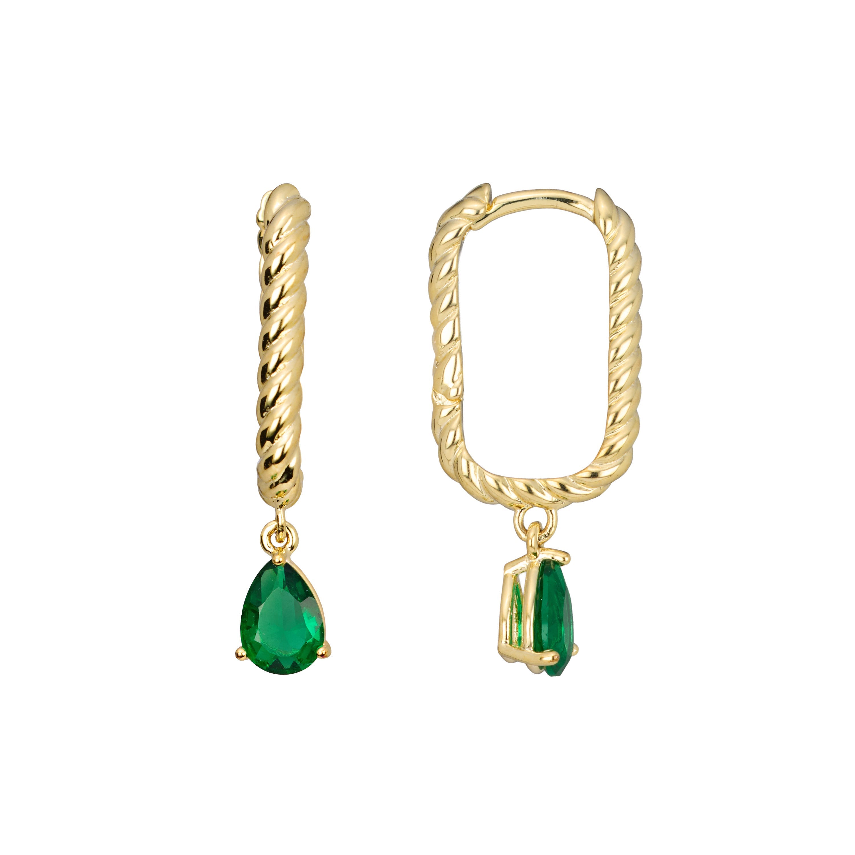 Emerald Drop Rope Huggie Hoop Earrings
