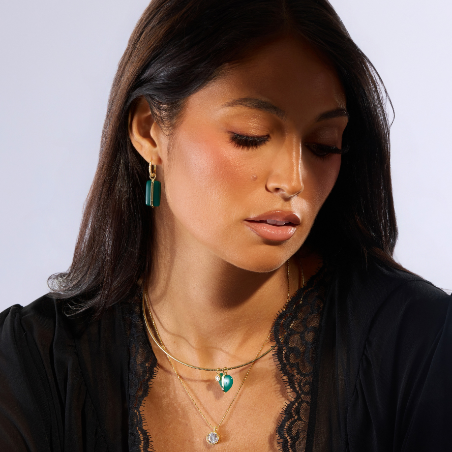 Virelle Green Quartz Bar Huggie Earrings