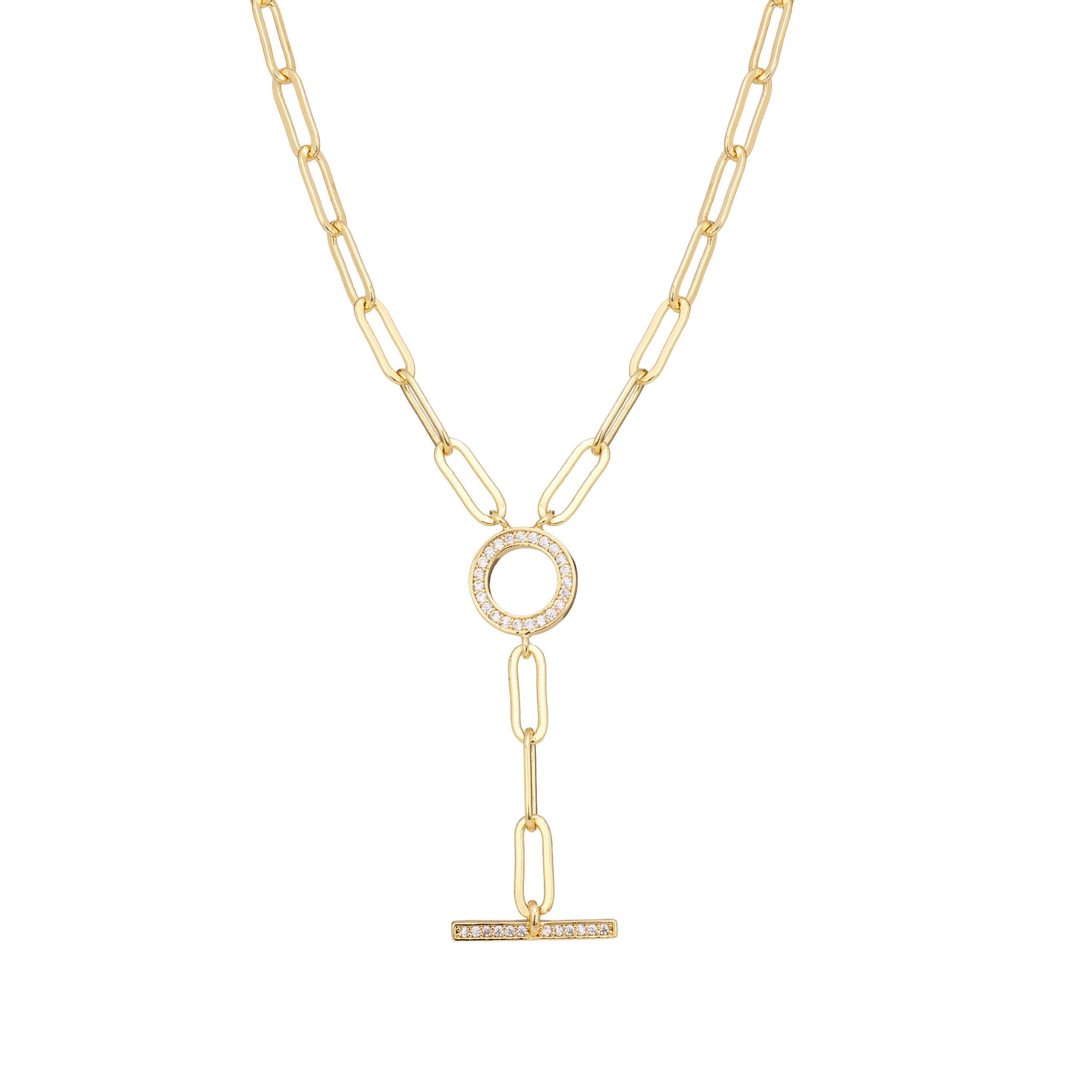 Golden Pavé Paperclip Chain Necklace