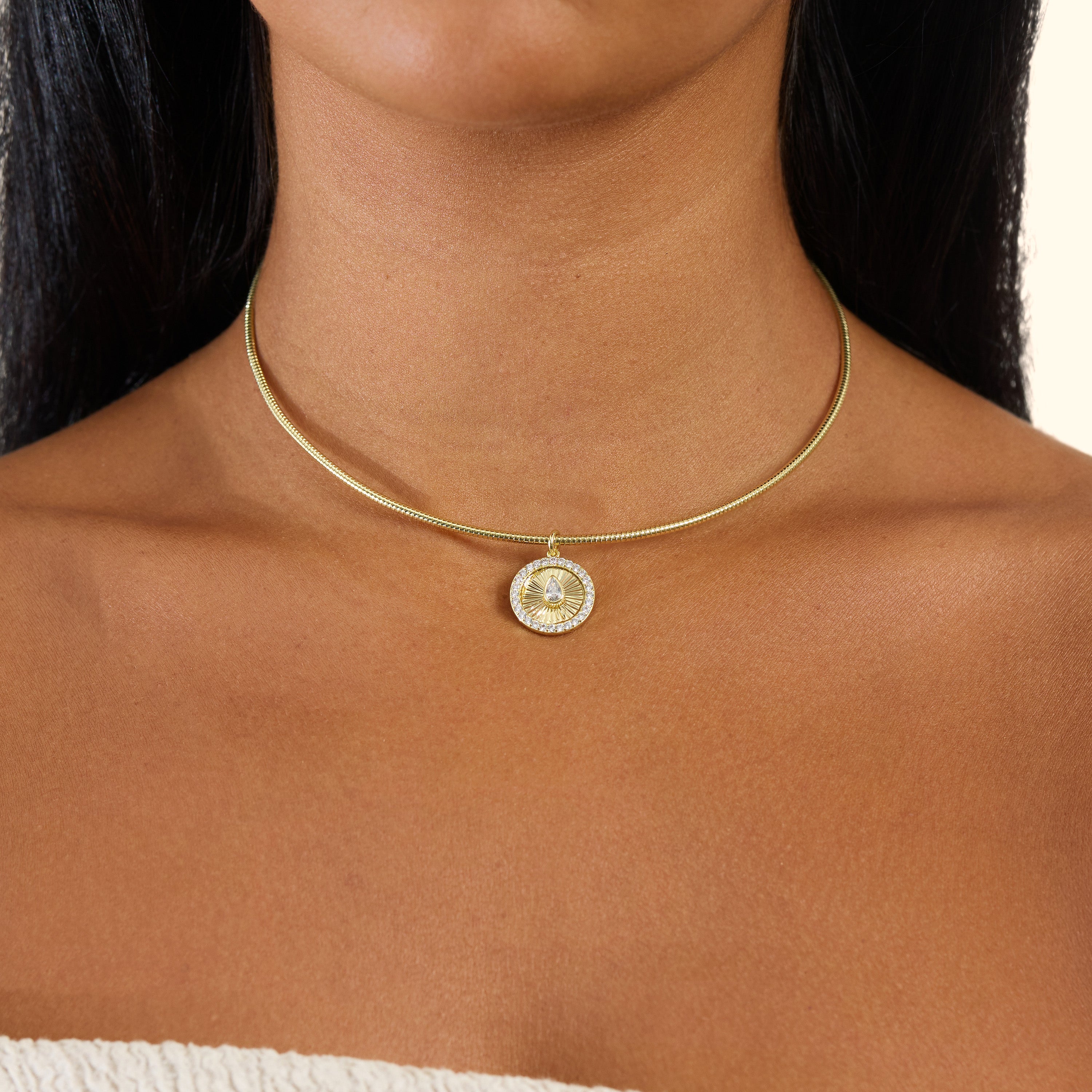 Soleil Teardrop Medallion Collar Necklace