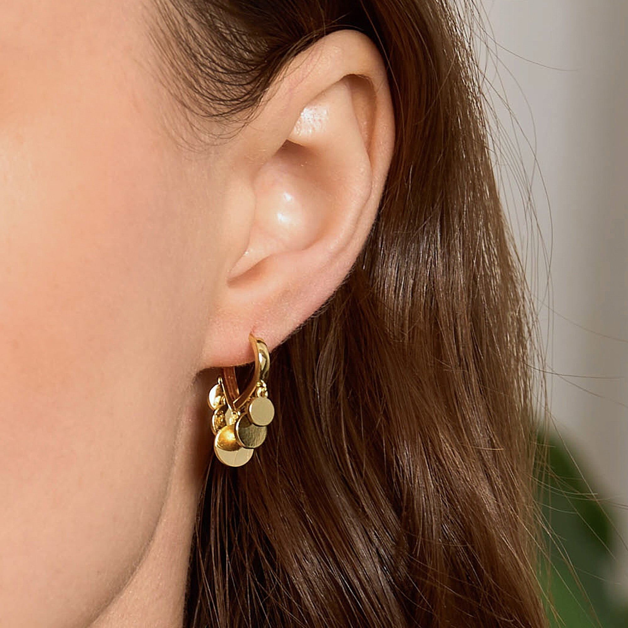 Gold Disc Drop Earrings