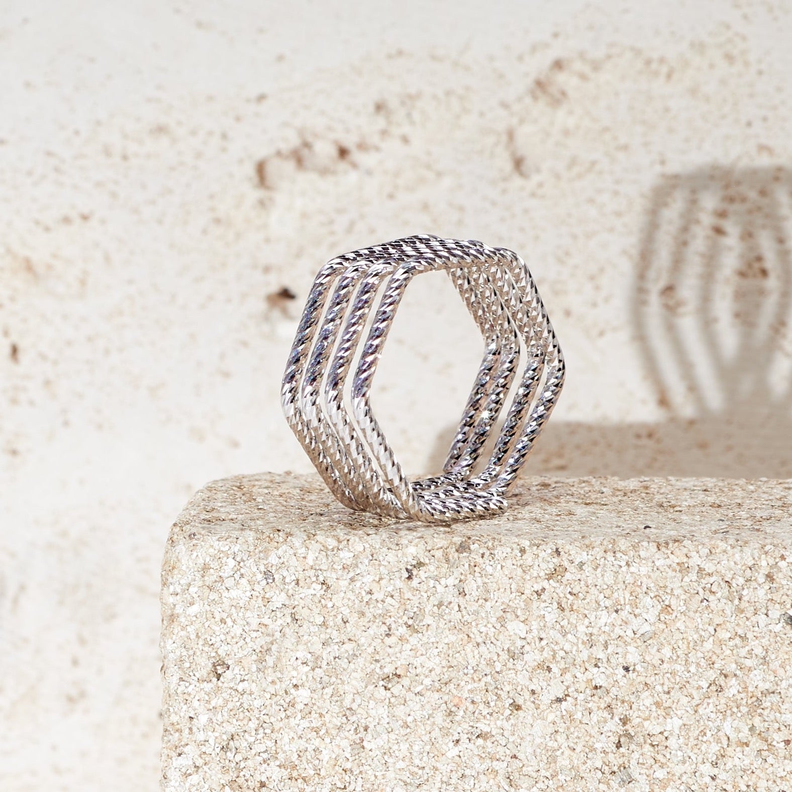 Textural Geometric Stacked Ring