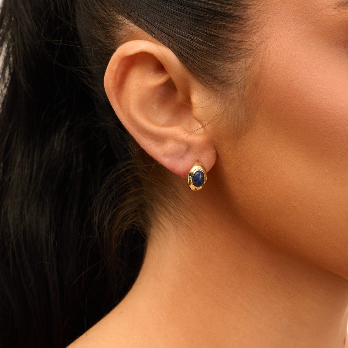 Azura Lapis Oval Bezel Huggie Earrings
