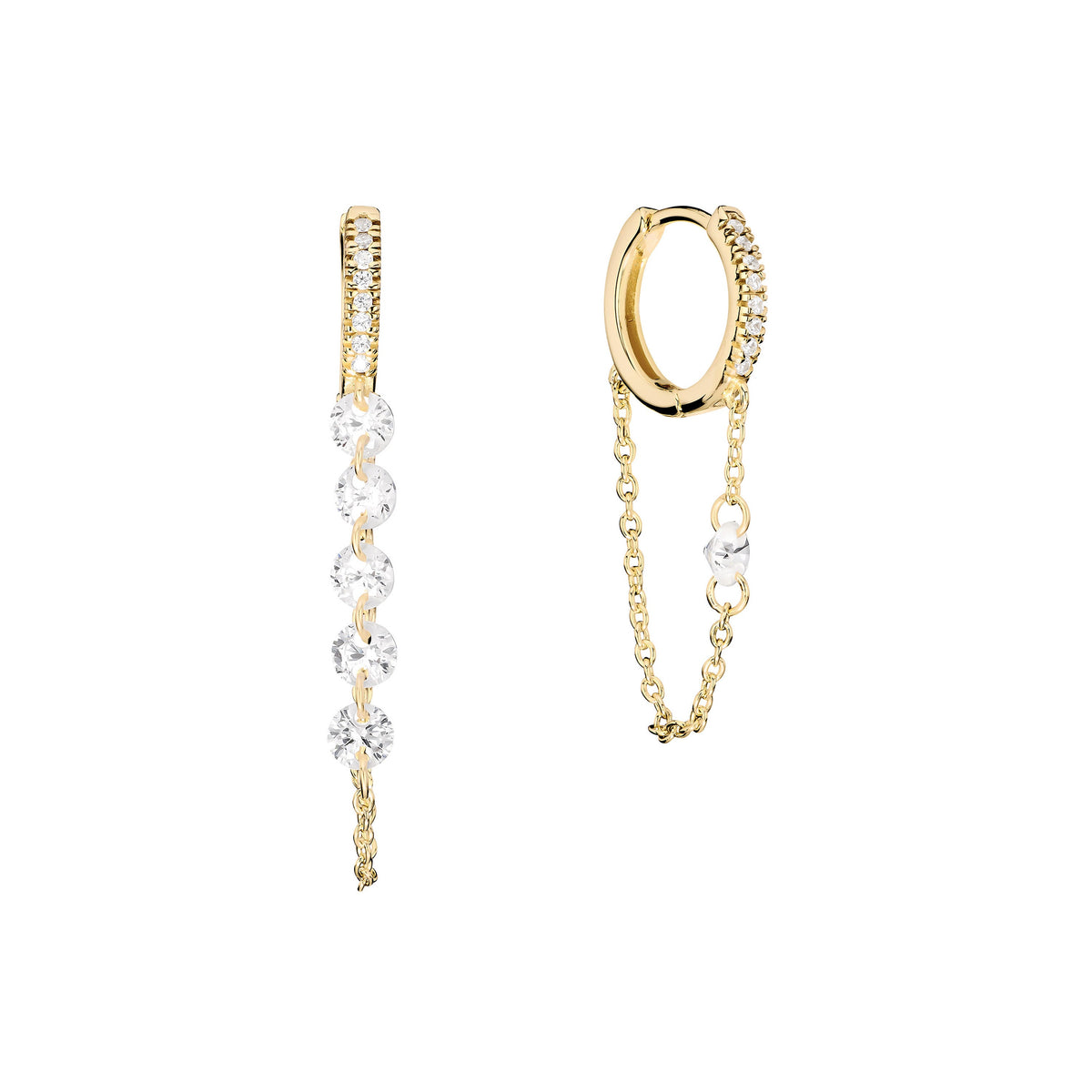 Trio Illume Chain Drop Huggie Hoop Earrings