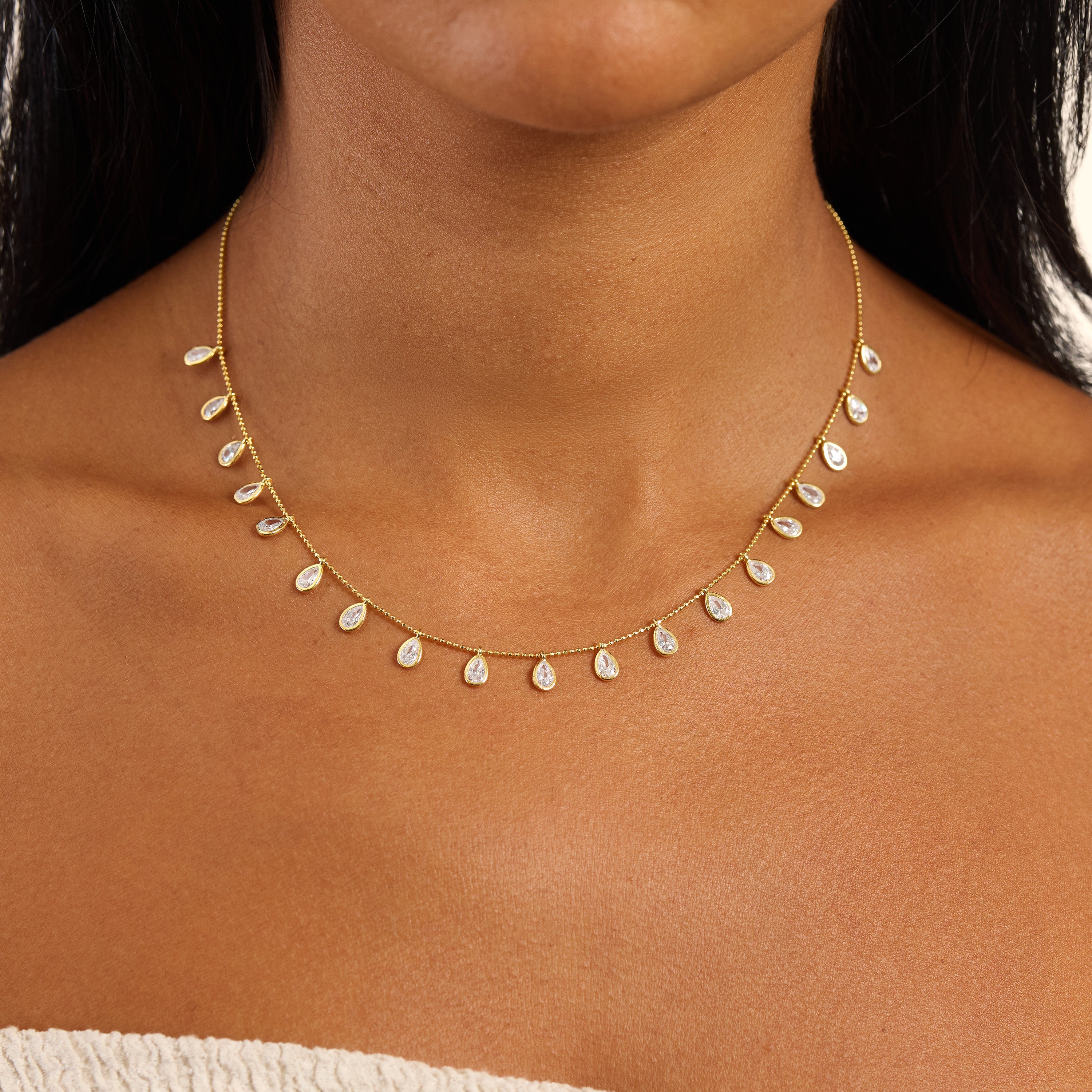 Lustre Teardrop Bezel Necklace
