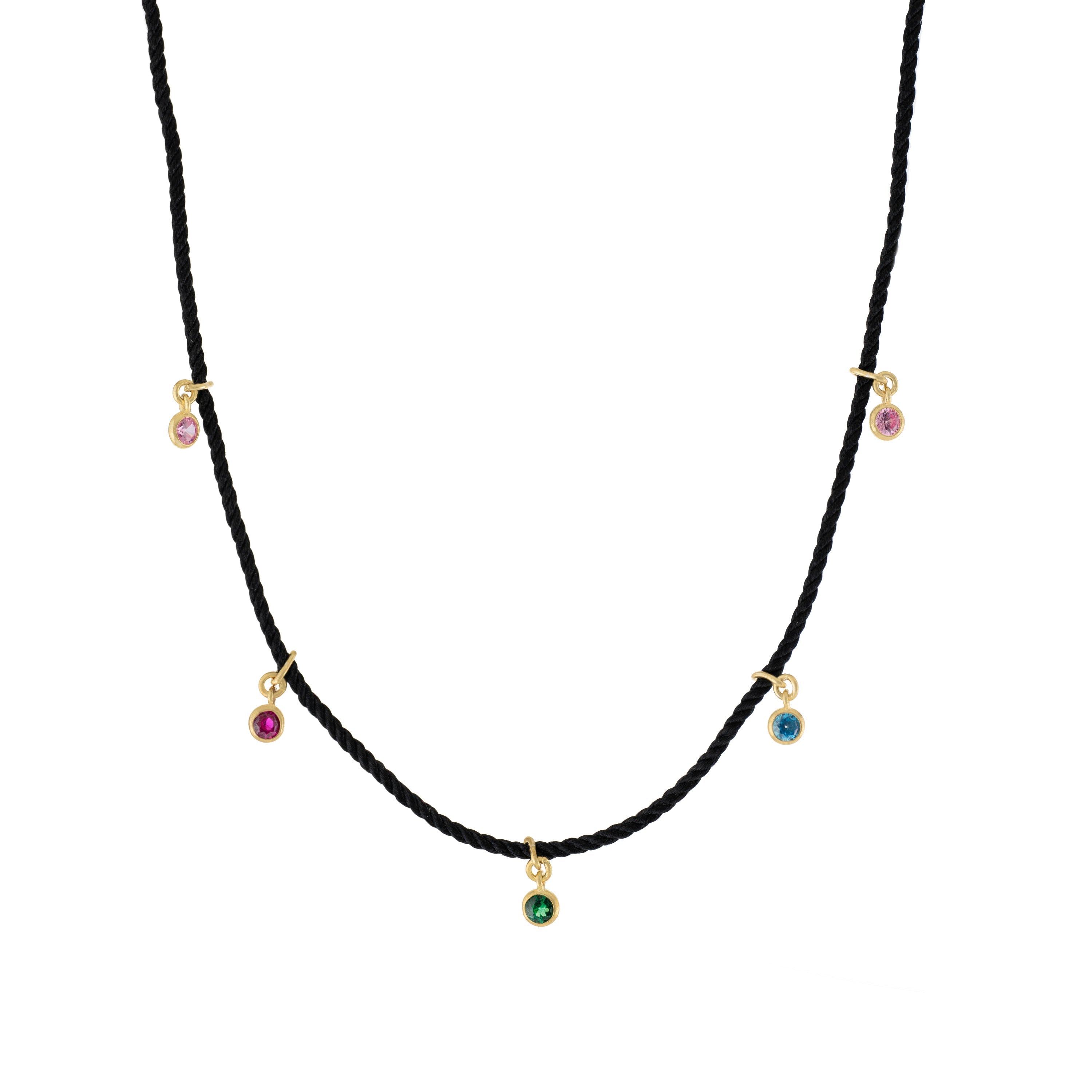 Midnight Black Cord Multi Charm Necklace