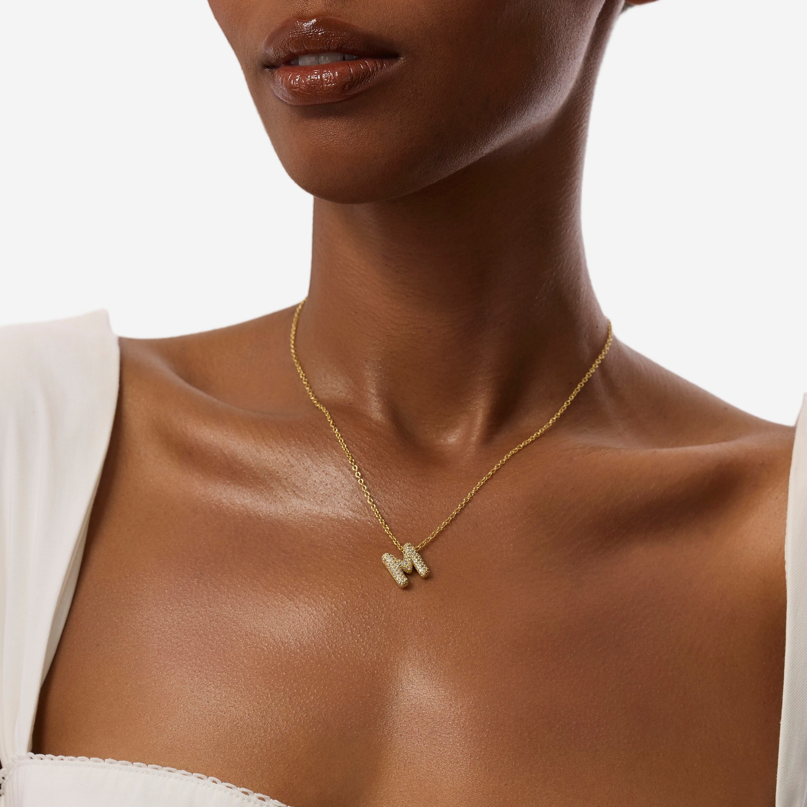 Mini Bubble Pavé Initial Necklace