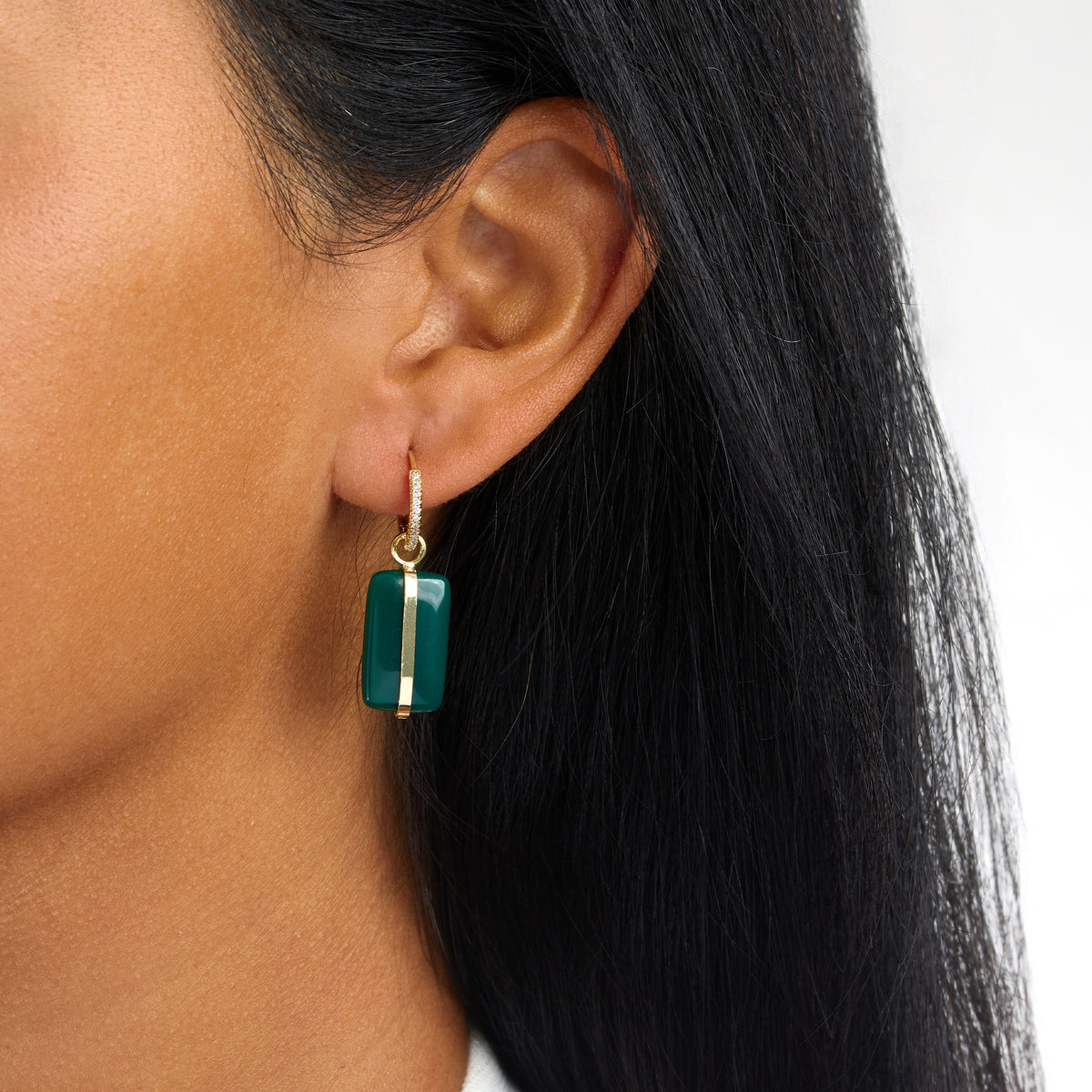 Virelle Green Quartz Bar Huggie Earrings