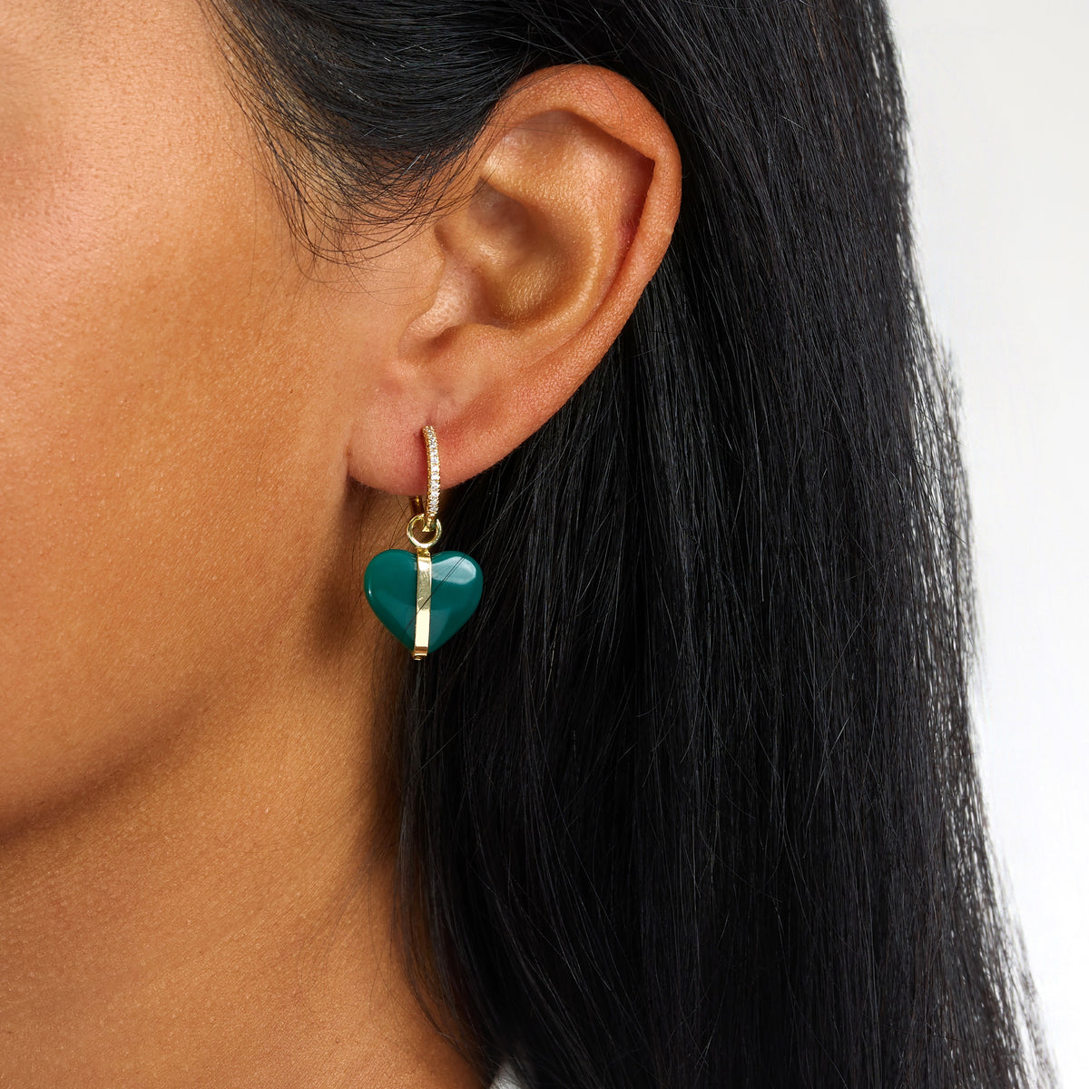 Amara Green Quartz Heart Huggie Earrings