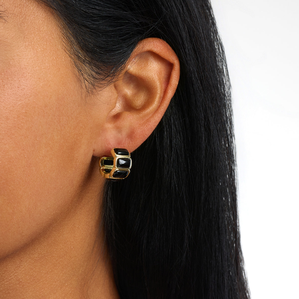 Azura Onyx Bezel Hoop Earrings