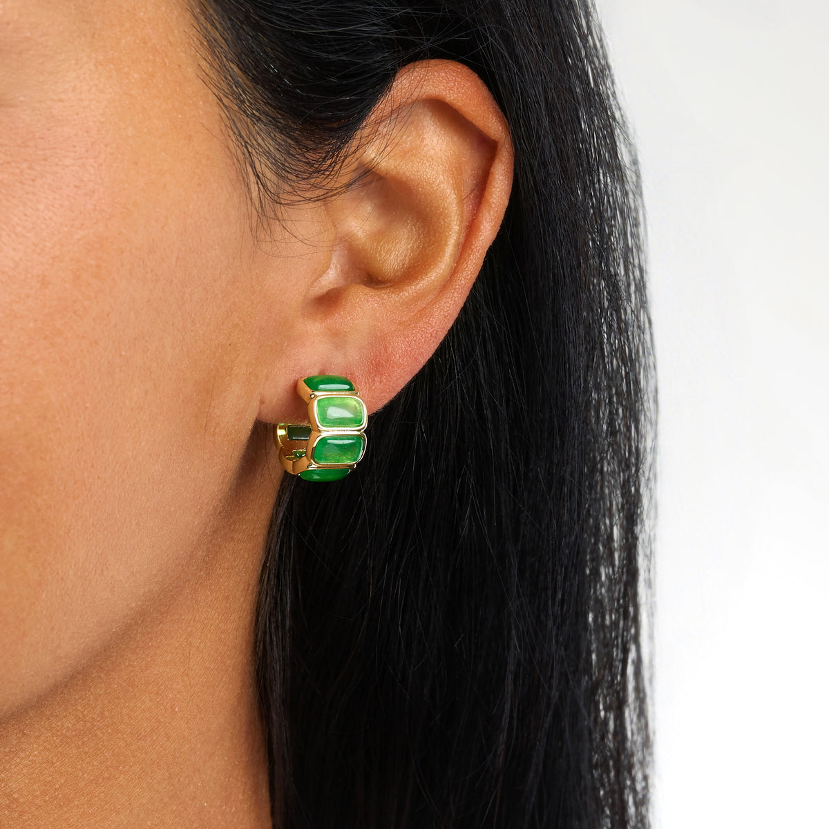Azura Green Agate Bezel Hoop Earrings