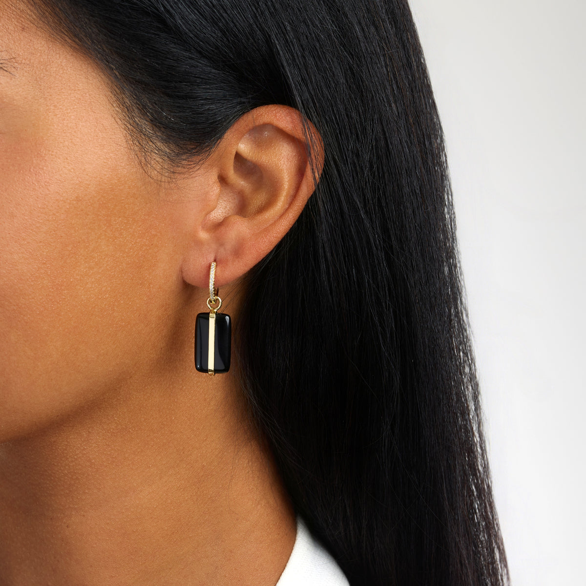 Virelle Onyx Bar Huggie Earrings