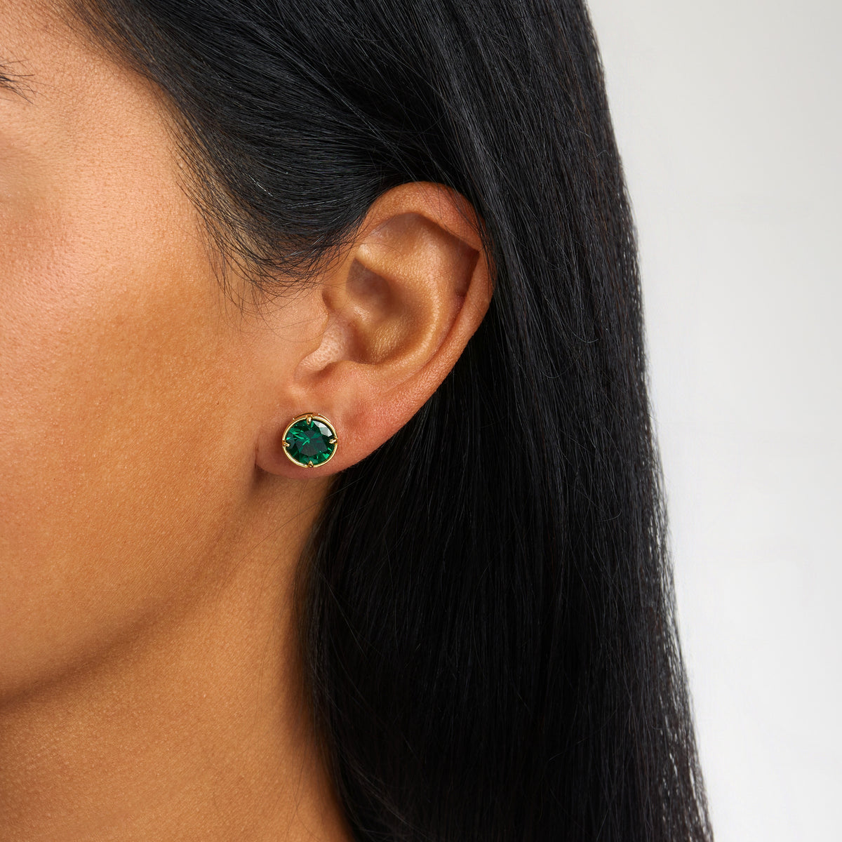 Alessia Round Emerald Bezel Stud Earrings
