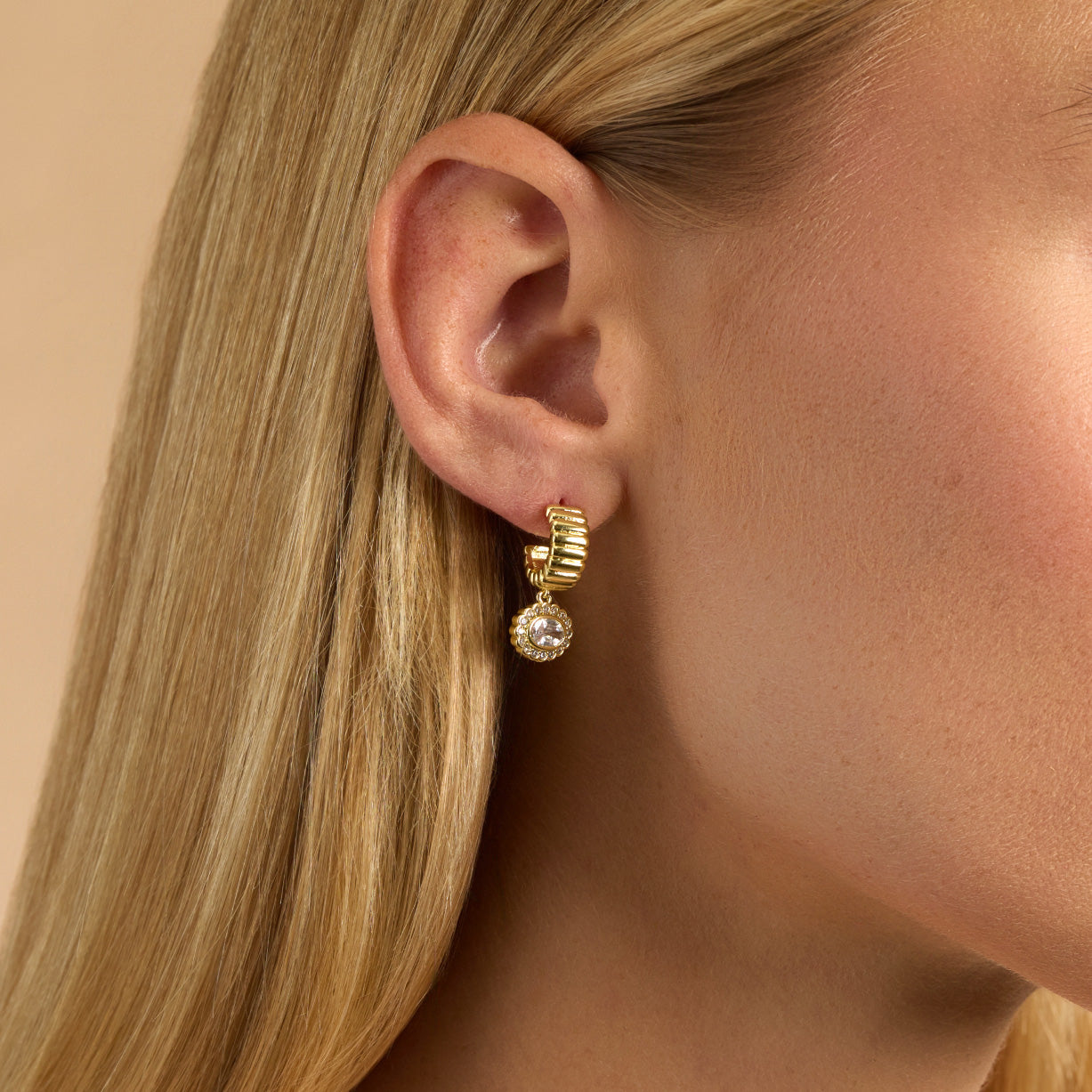 Golden Halo Bezel Huggie Hoop Earrings