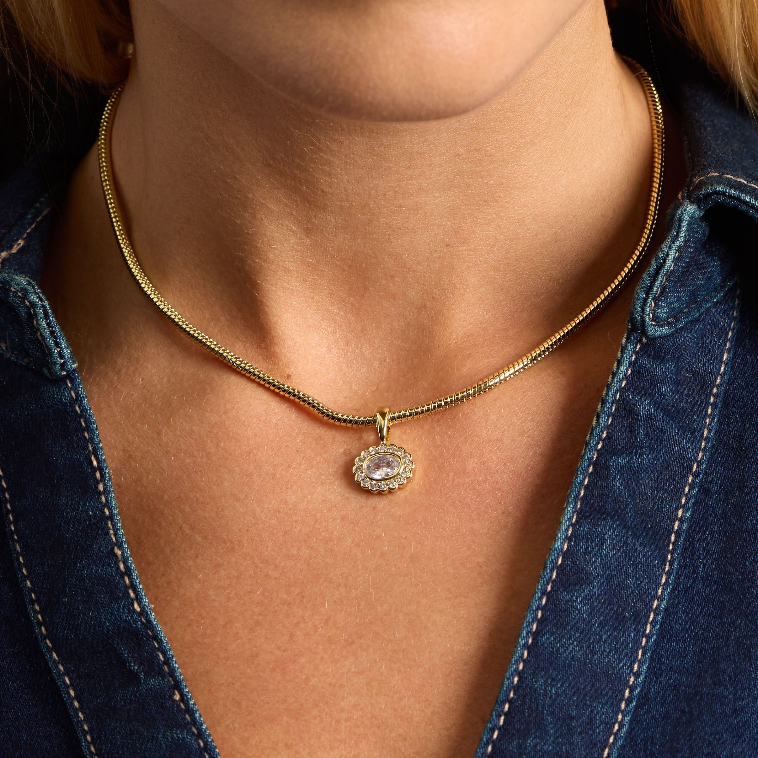 Golden Halo Bezel Charm Necklace