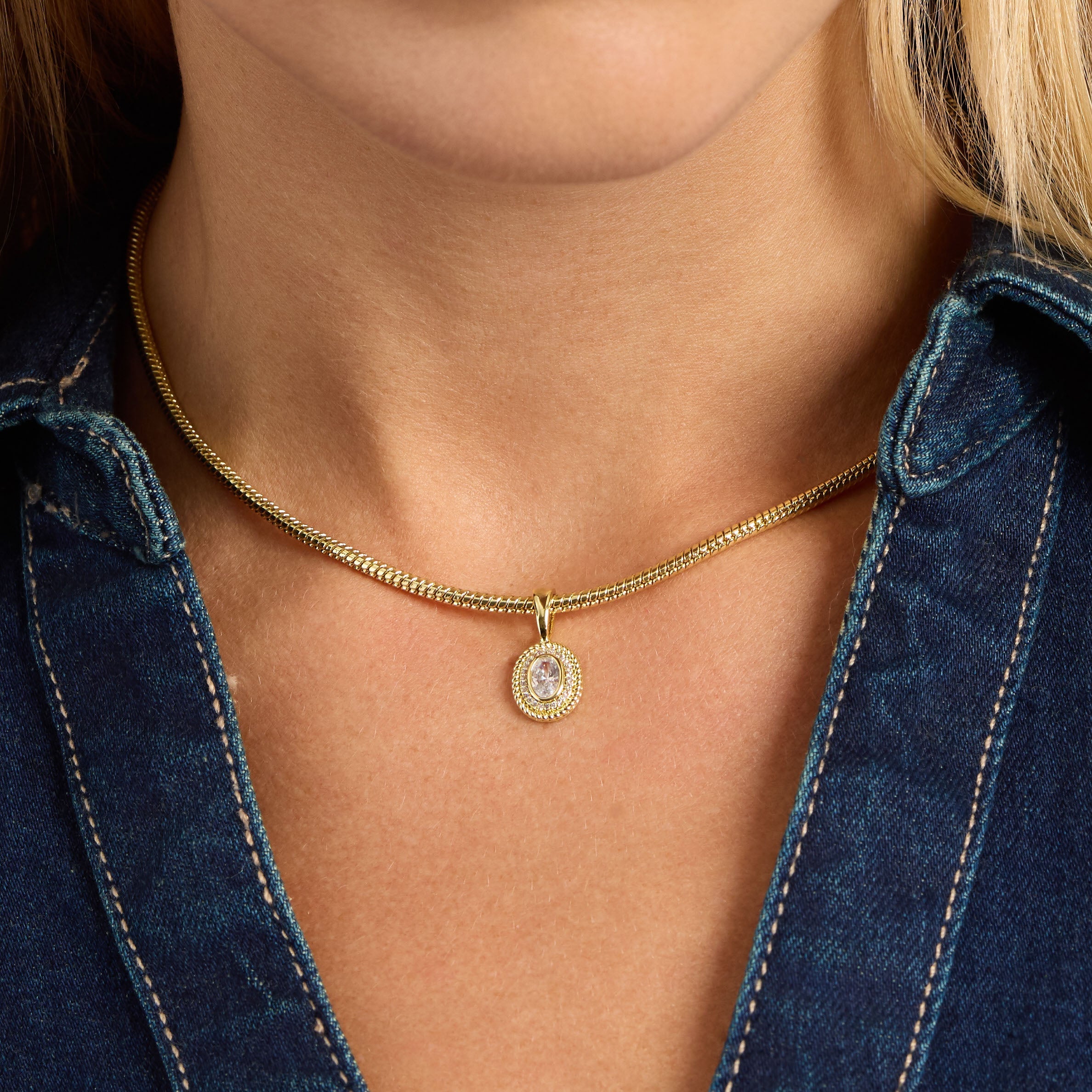 Golden Oval Bezel Charm Necklace