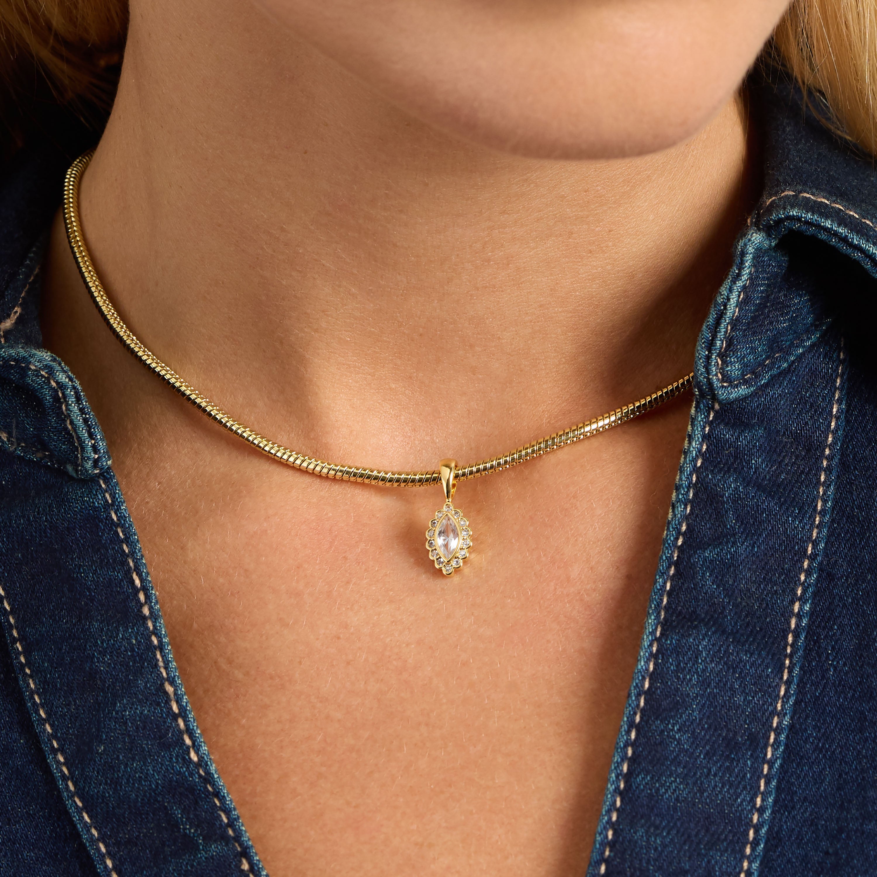 Golden Marquise Bezel Charm Necklace