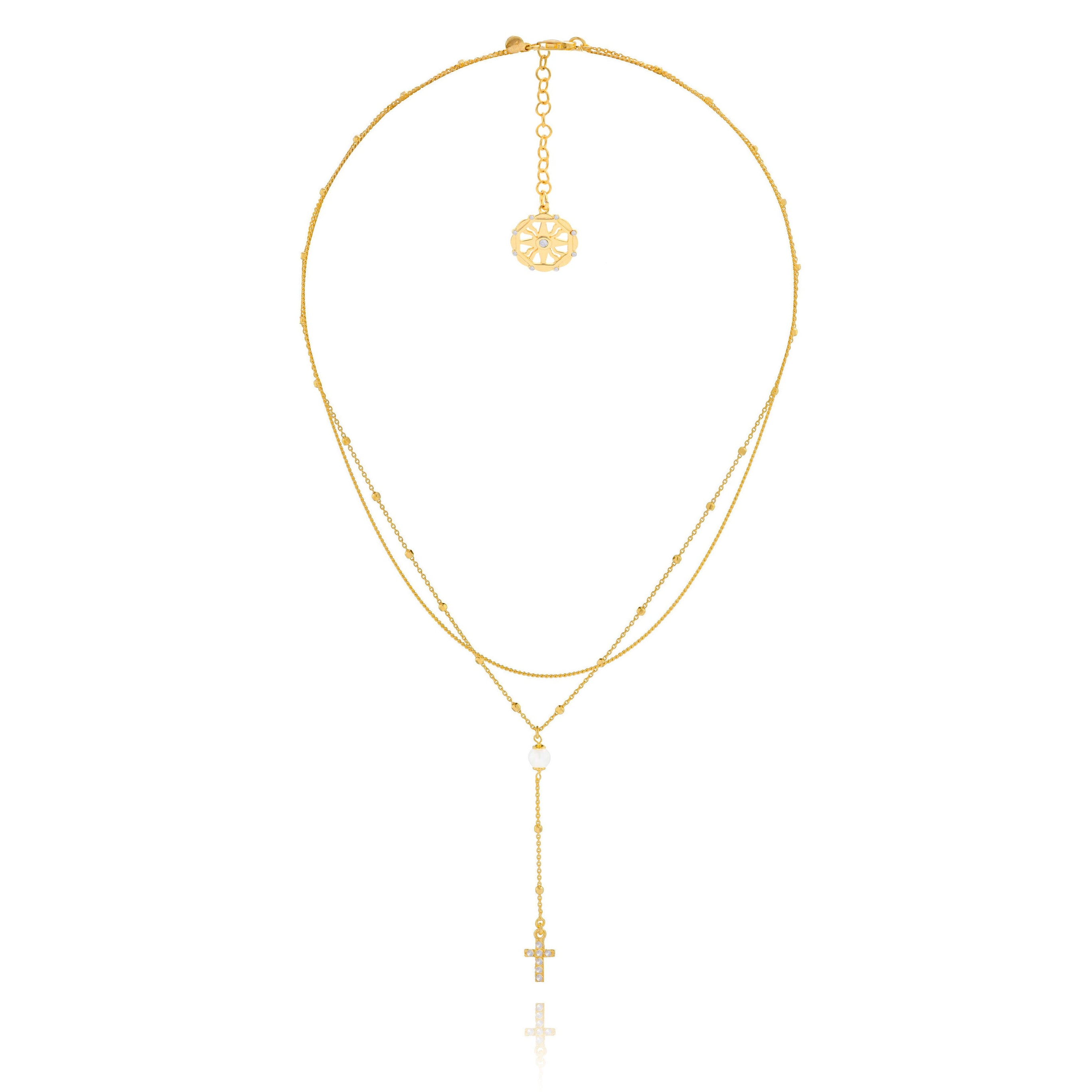 Benita Pearl Cross Layered Y Necklace