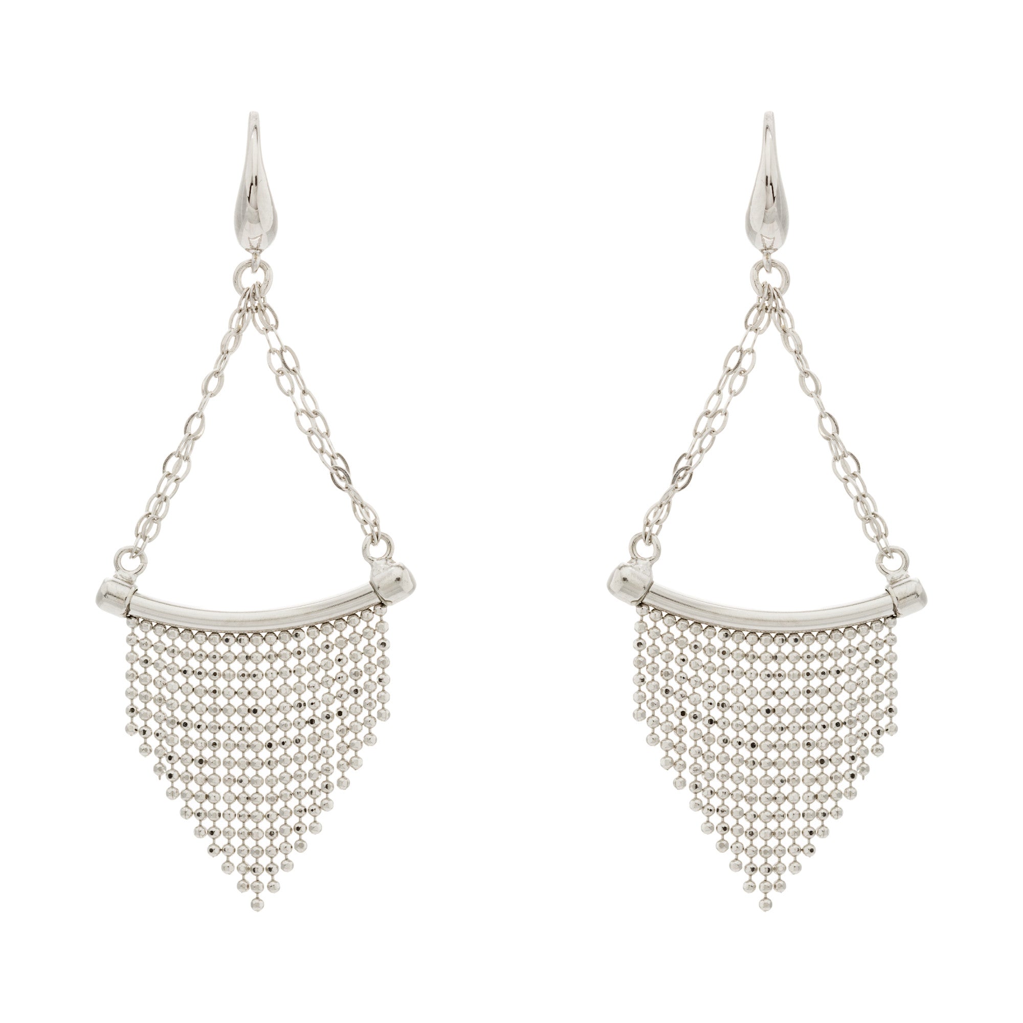 Athra Luxe Diamond Cut Beaded Fringe Triangle Chain Drop Curved Bar Earring