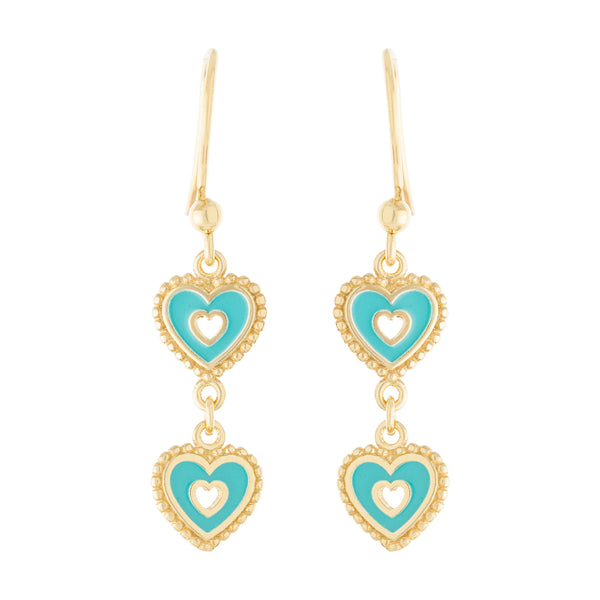 Double Heart Enamel Drop Earring