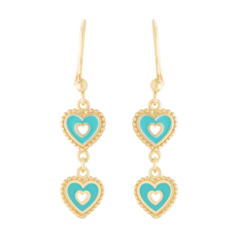 Double Heart Enamel Drop Earring