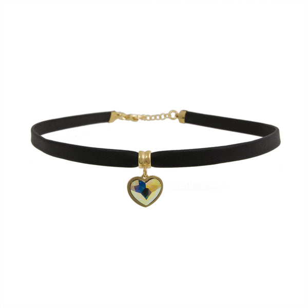 Crystal Heart Leather Choker