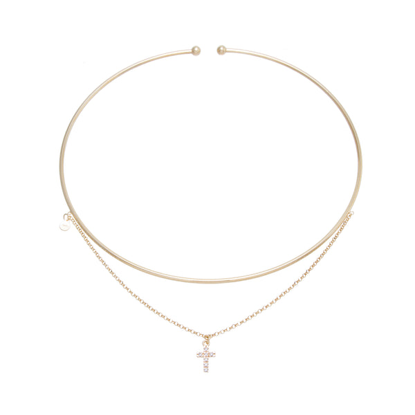 Pave Cross Drop Choker
