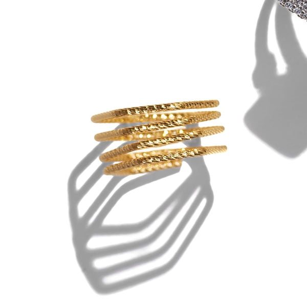 Gold Textural Geometric Stacked Ring